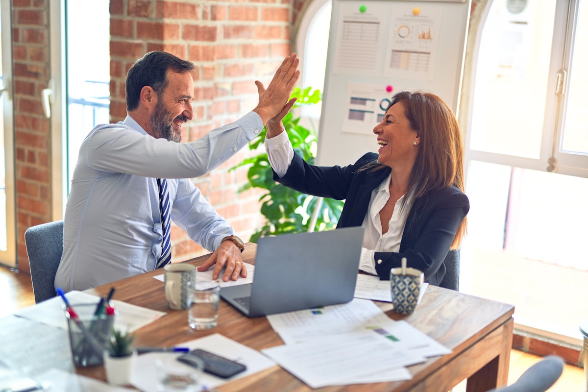 Professional team collaborating in a modern office environment