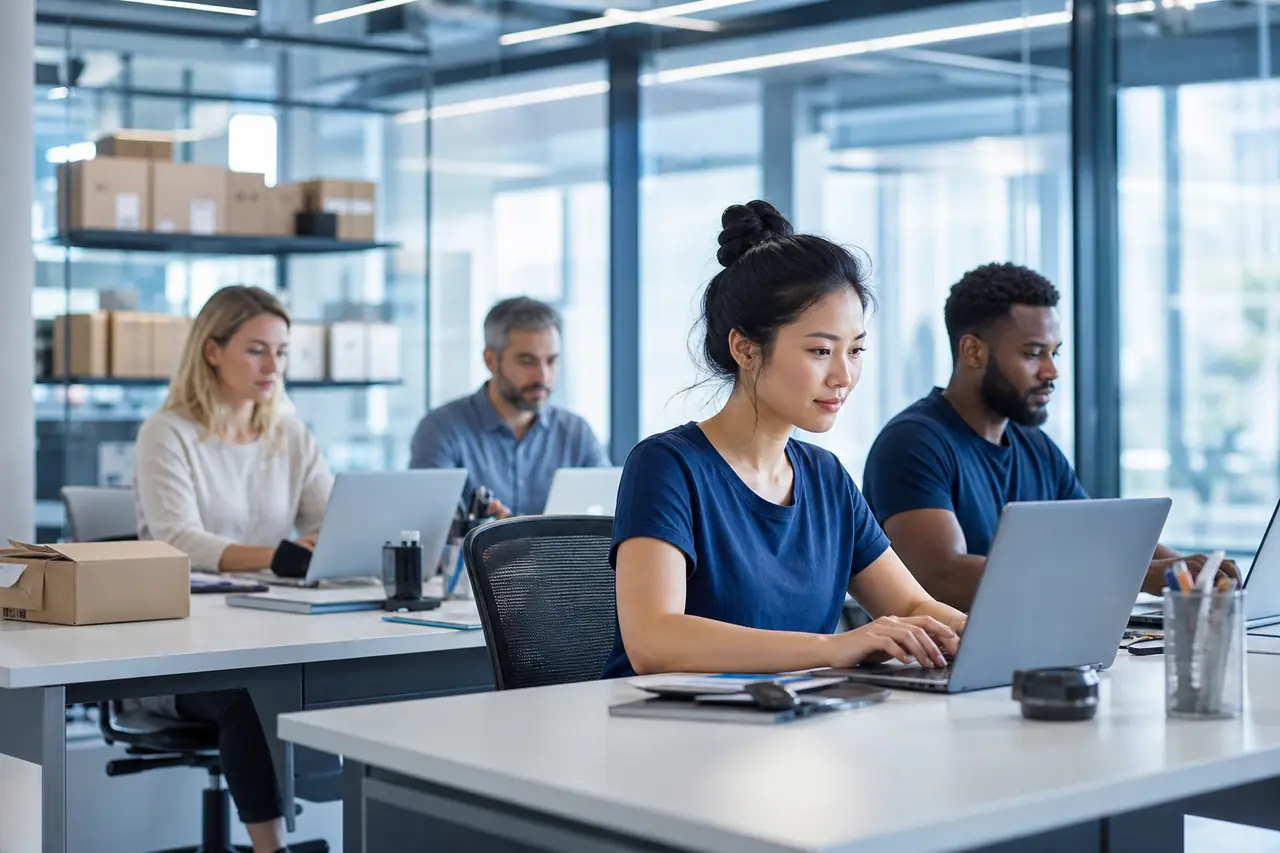 ECOMHUTSY automation operators working in a modern office
