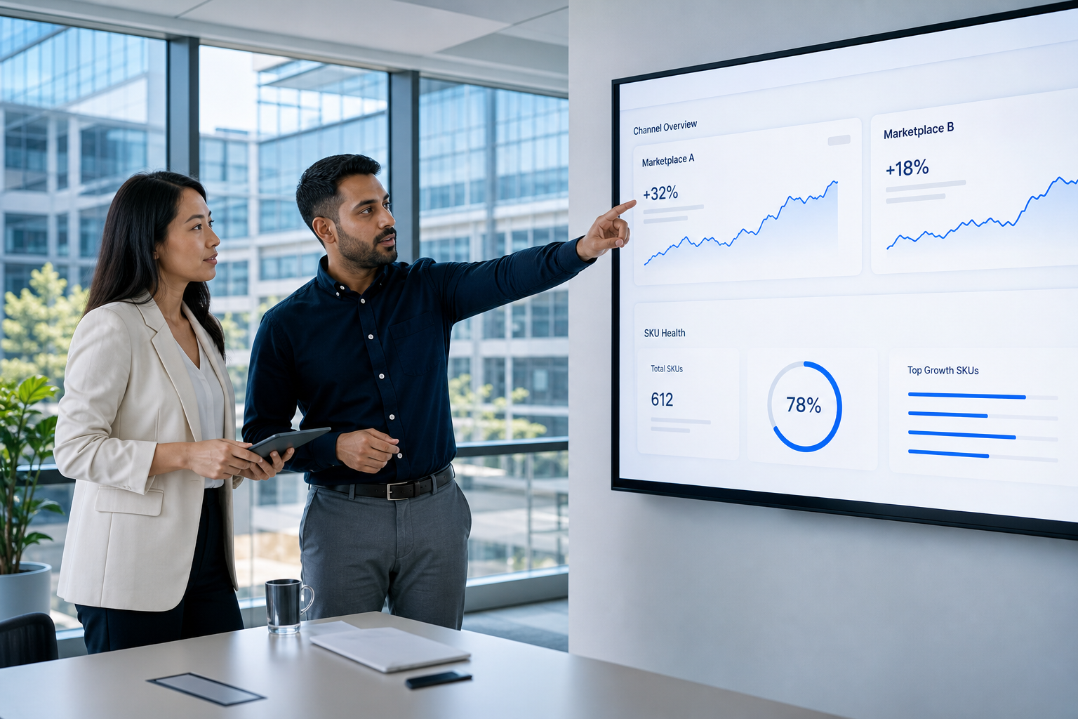 Marketplace portfolio overview in a strategy room